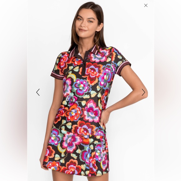 Johnny Was Active Women's Large Floral Polo Shirt and Skirt Activewear Set
